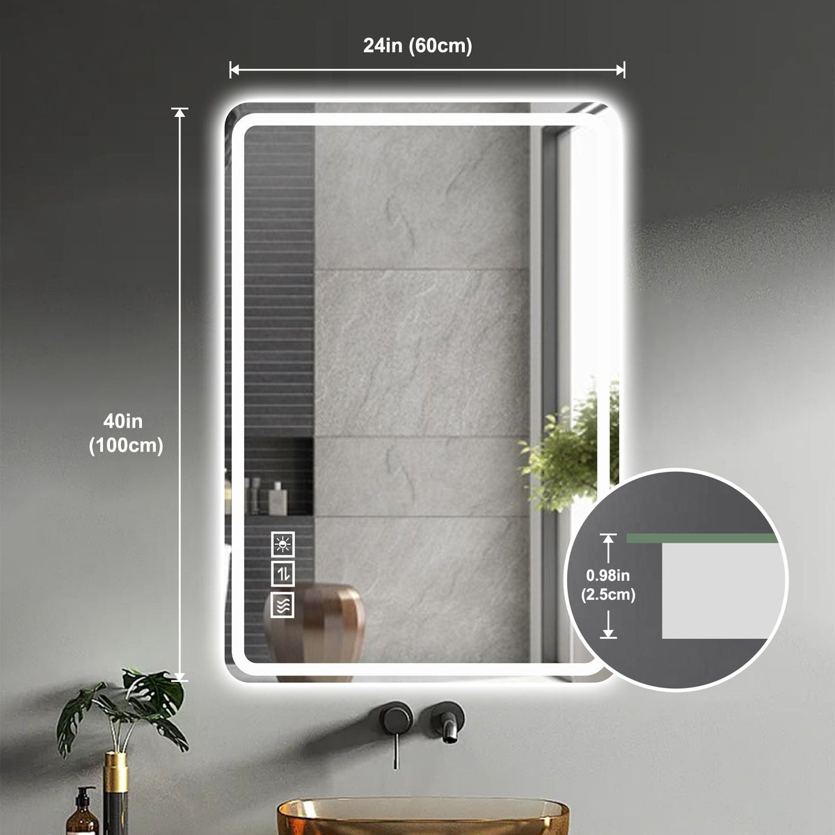 LED Bathroom Mirrors With Front Lights Wall Mounted Anti-Fog