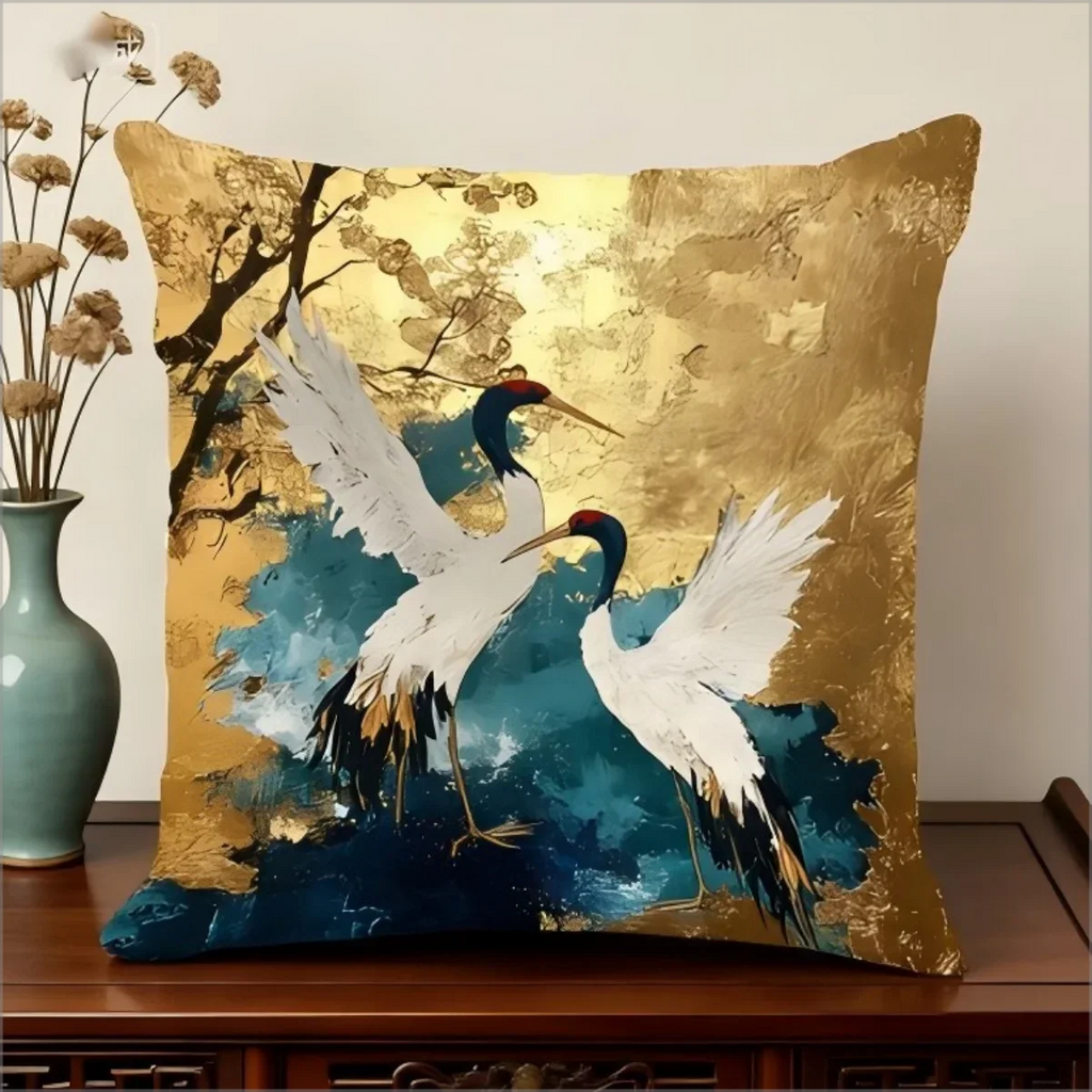 Elegant Oriental Crane Bird Pillowcase 2D Flat Printed