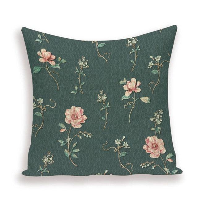 Decorative Plant Flower Throw Pillow Cover Soft Linen Cushion Cover