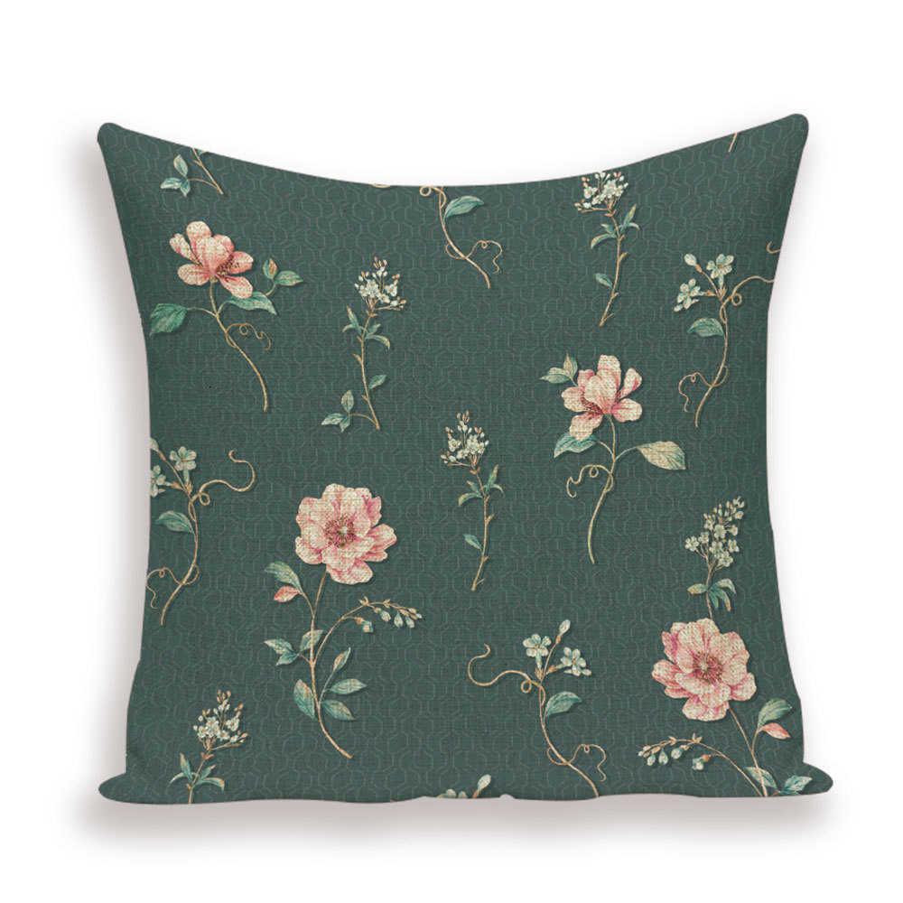 Decorative Plant Flower Throw Pillow Cover Soft Linen Cushion Cover