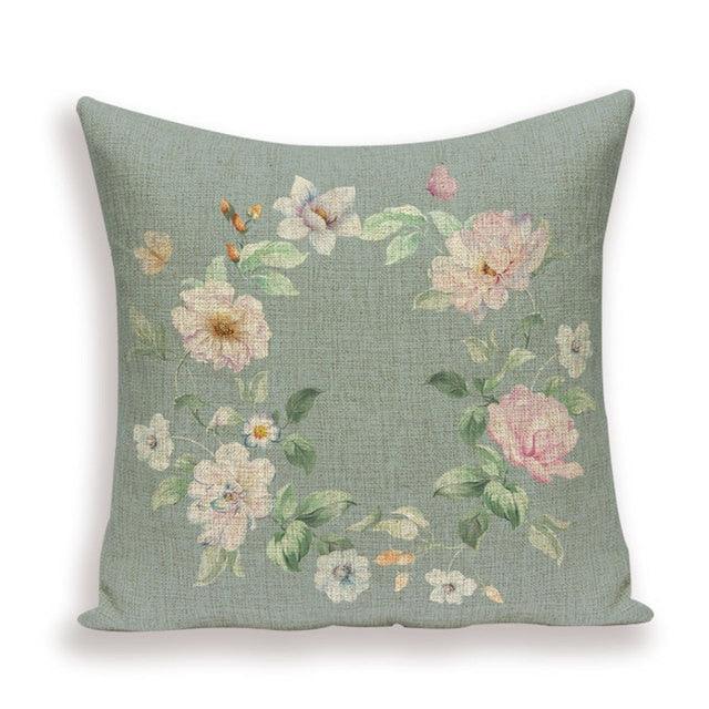 Decorative Plant Flower Throw Pillow Cover Soft Linen Cushion Cover