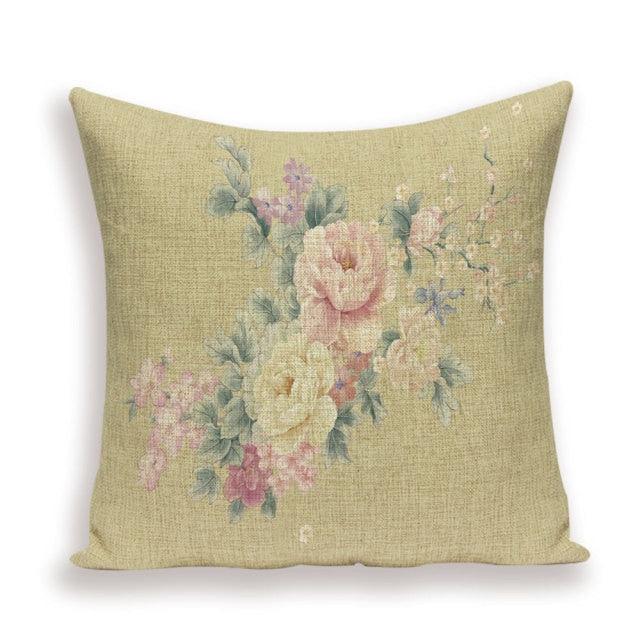 Decorative Plant Flower Throw Pillow Cover Soft Linen Cushion Cover