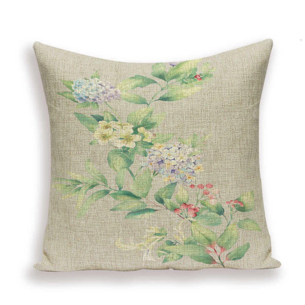 Decorative Plant Flower Throw Pillow Cover Soft Linen Cushion Cover