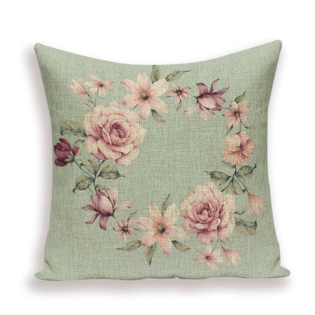 Decorative Plant Flower Throw Pillow Cover Soft Linen Cushion Cover