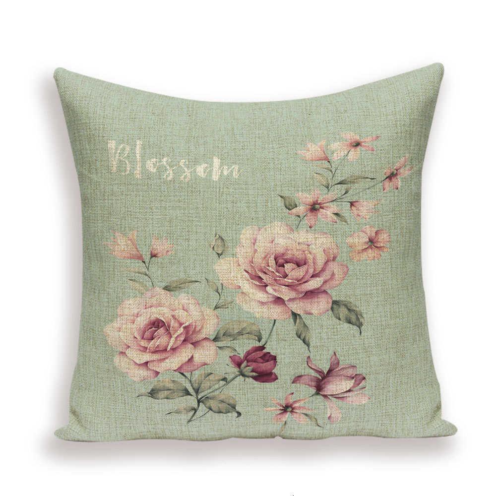 Decorative Plant Flower Throw Pillow Cover Soft Linen Cushion Cover