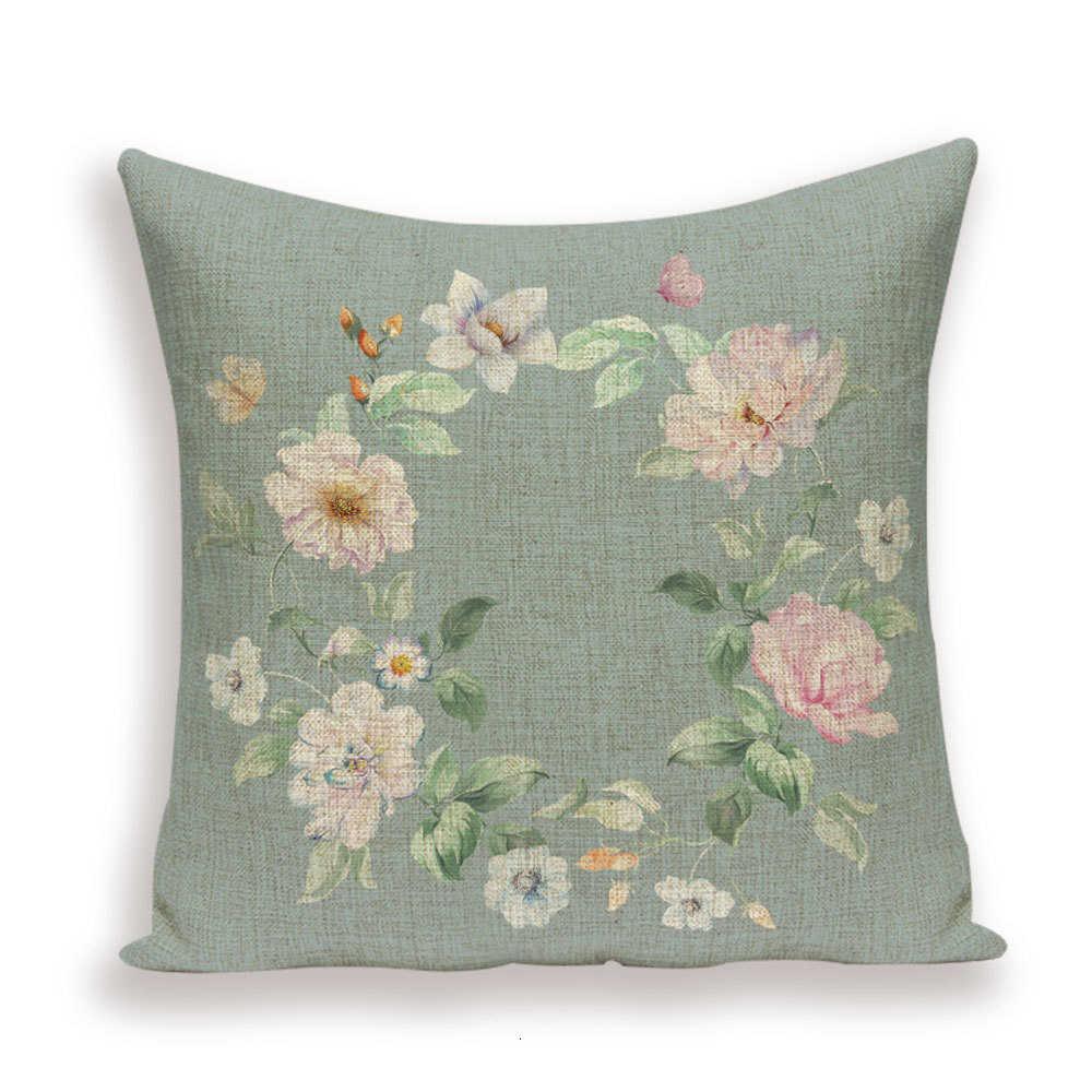 Decorative Plant Flower Throw Pillow Cover Soft Linen Cushion Cover