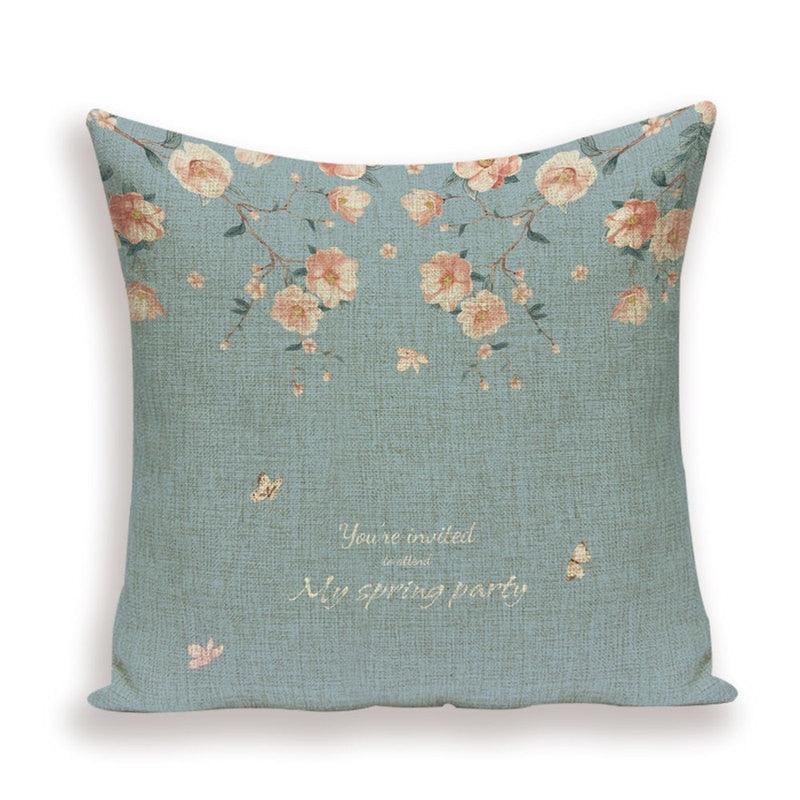 Decorative Plant Flower Throw Pillow Cover Soft Linen Cushion Cover