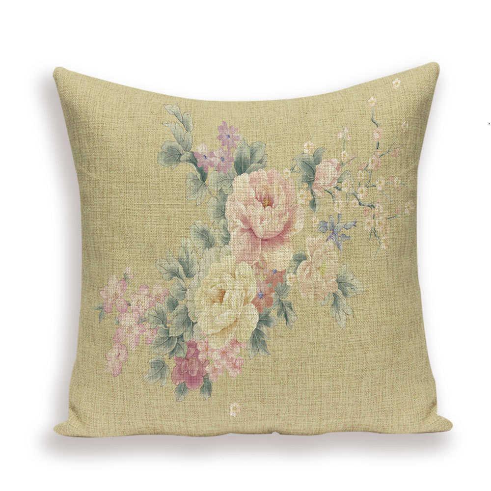 Decorative Plant Flower Throw Pillow Cover Soft Linen Cushion Cover