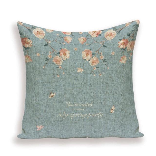 Decorative Plant Flower Throw Pillow Cover Soft Linen Cushion Cover