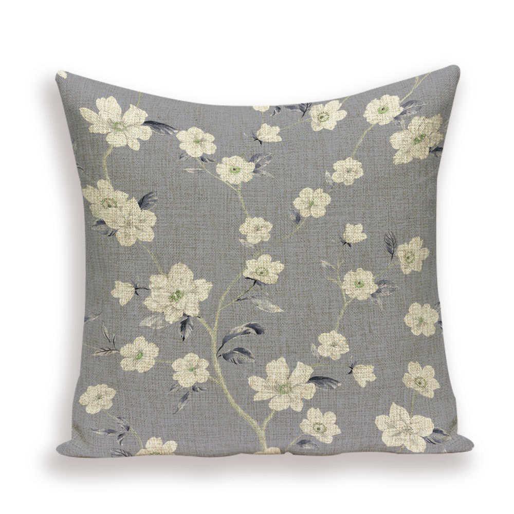 Decorative Plant Flower Throw Pillow Cover Soft Linen Cushion Cover