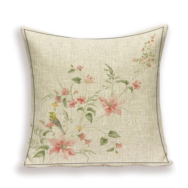 Decorative Plant Flower Throw Pillow Cover Soft Linen Cushion Cover