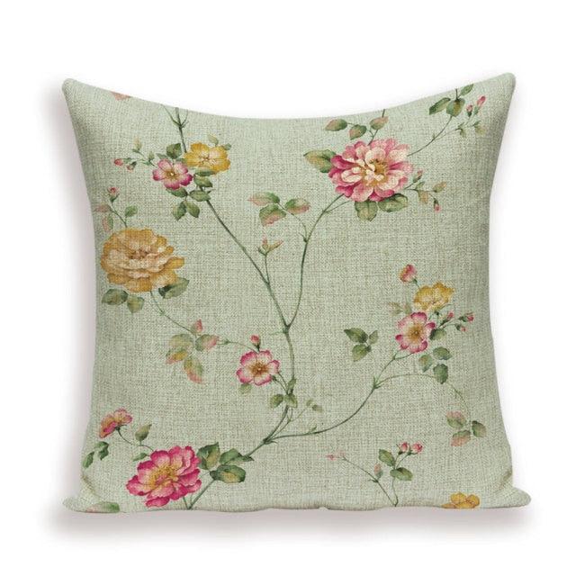 Decorative Plant Flower Throw Pillow Cover Soft Linen Cushion Cover