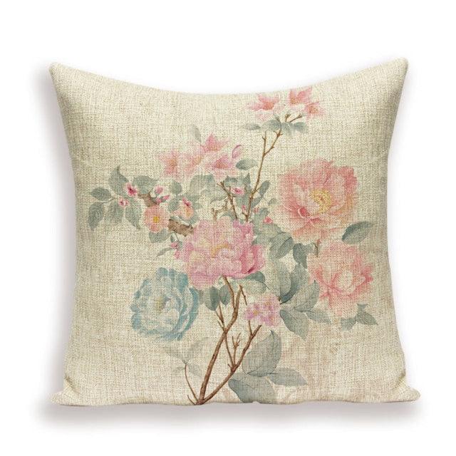 Decorative Plant Flower Throw Pillow Cover Soft Linen Cushion Cover