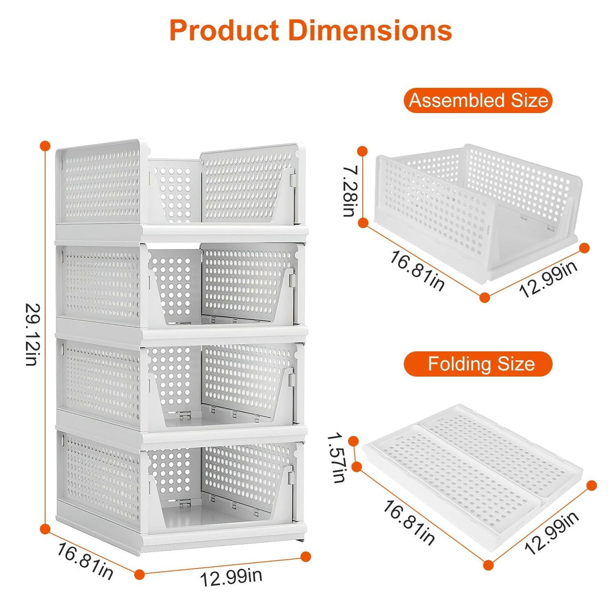 4 Packs Plastic Storage Box Closet Organizer