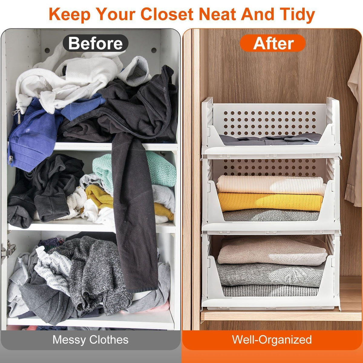 4 Packs Plastic Storage Box Closet Organizer