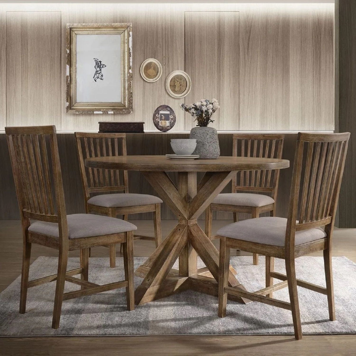 Open Slat Back Kitchen Side Chair (Set of 2) - Brown Oak
