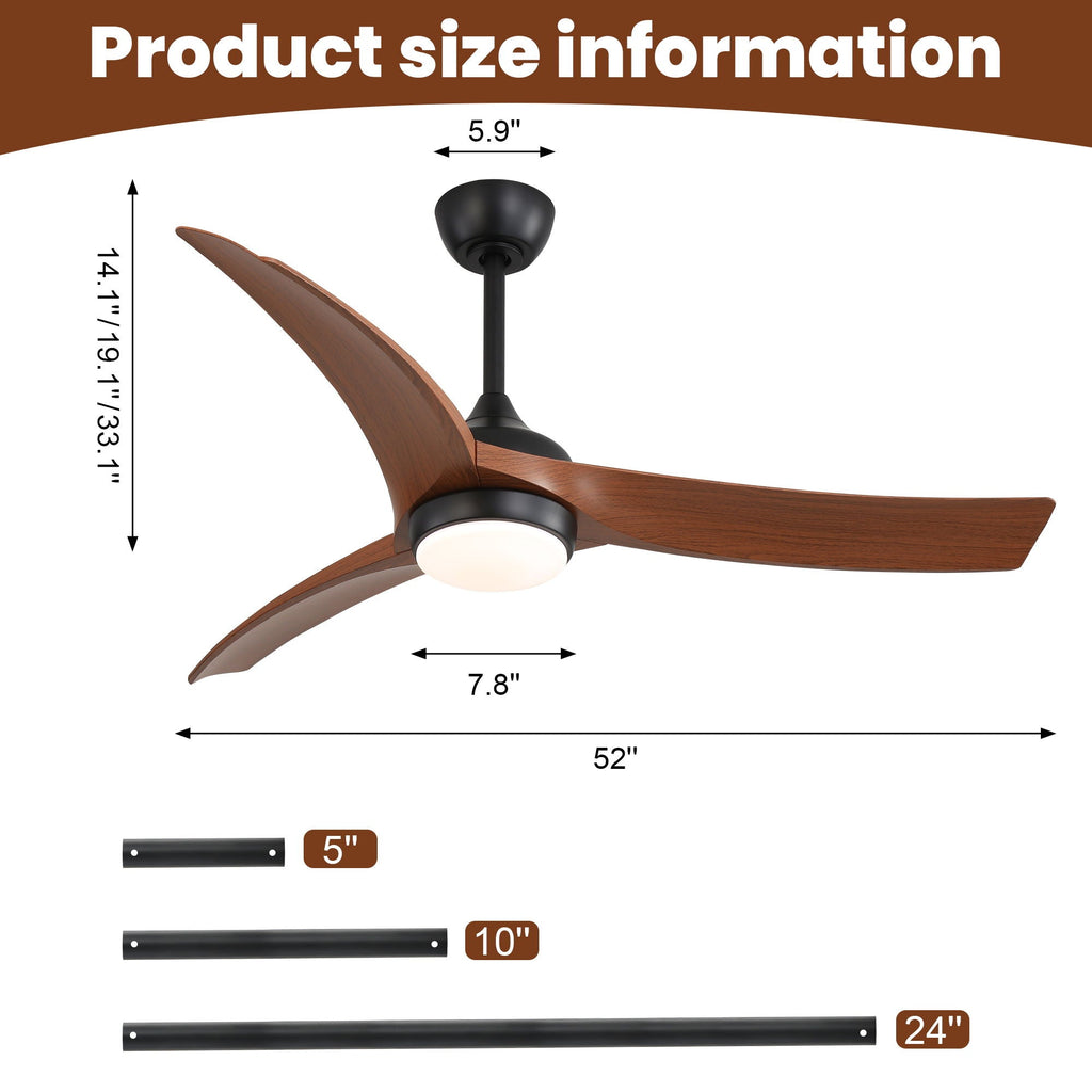 Ceiling Fan With 3 Blades, Remote Control Reversible DC Motor, Dimmable Light