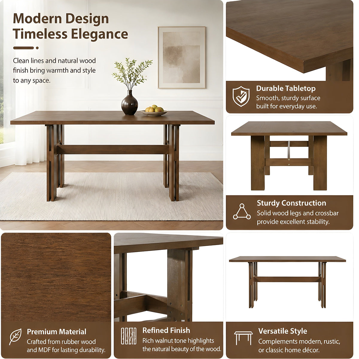 7-Piece Mid-Century Dining Table Set