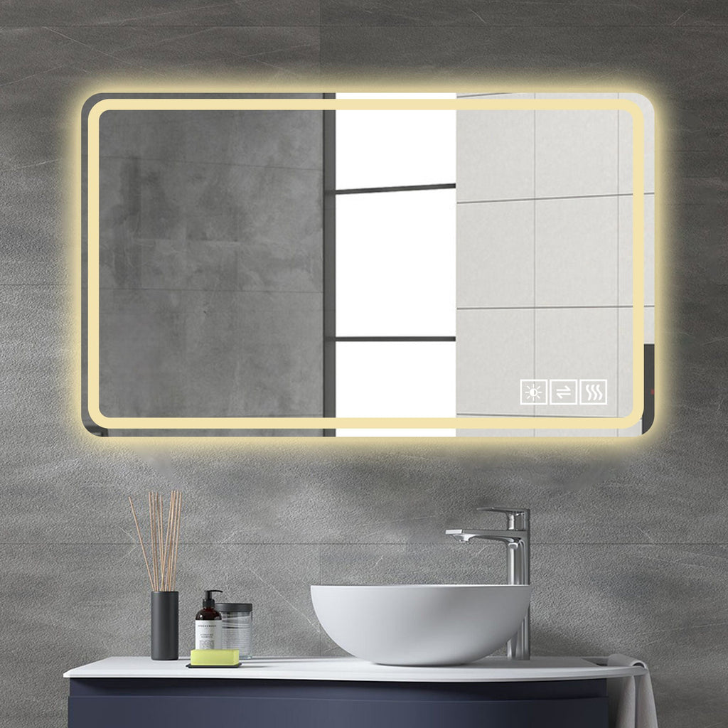 LED Bathroom Mirrors With Front Lights Wall Mounted Anti-Fog