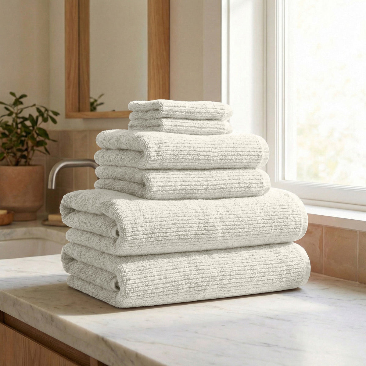 Turkish Cotton Ribbed 6-Piece Bath Towel Set