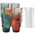 Highball Glassware, Set of 6 with 6 Glass Straws & Cleaner
