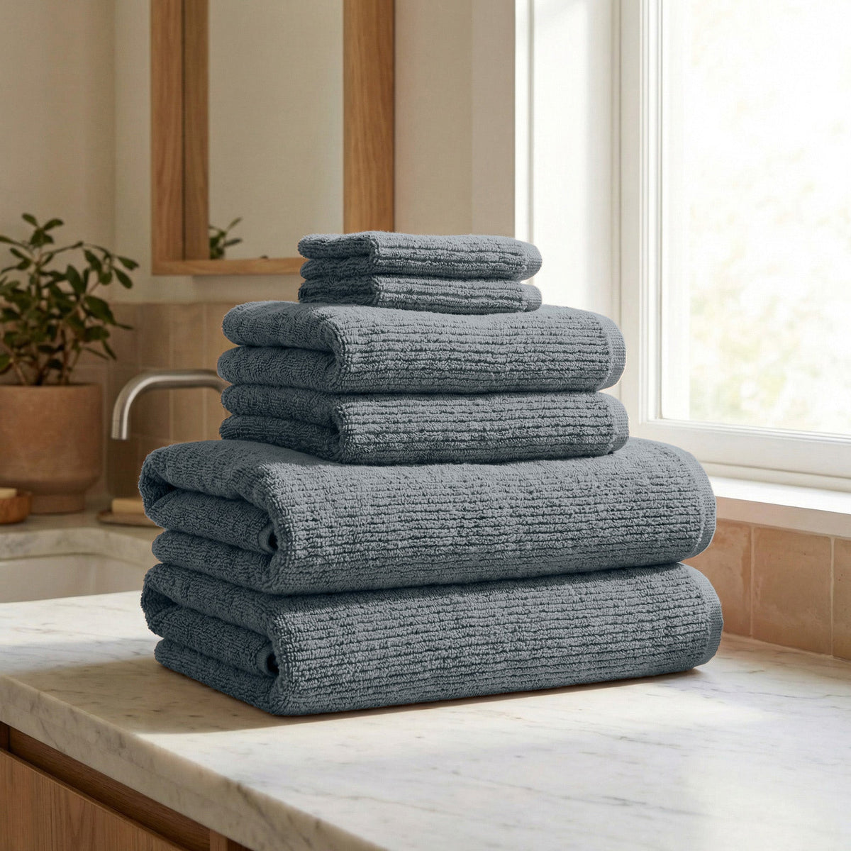Turkish Cotton Ribbed 6-Piece Bath Towel Set