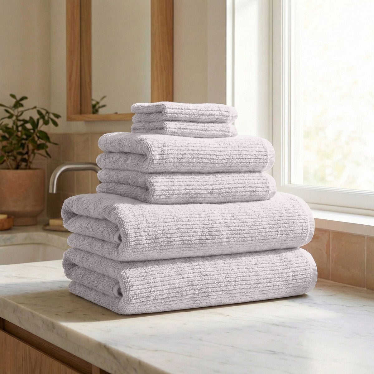 Turkish Cotton Ribbed 6-Piece Bath Towel Set