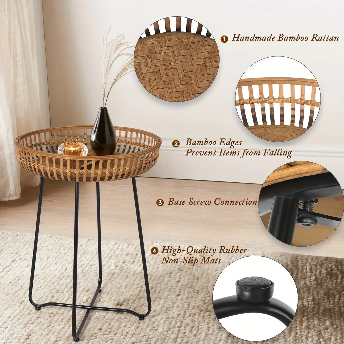 Oakrian Rattan Side Table Nesting Tables Set Of 2