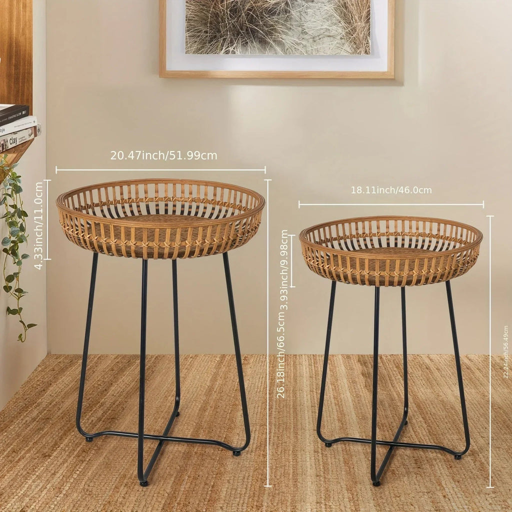 Oakrian Rattan Side Table Nesting Tables Set Of 2