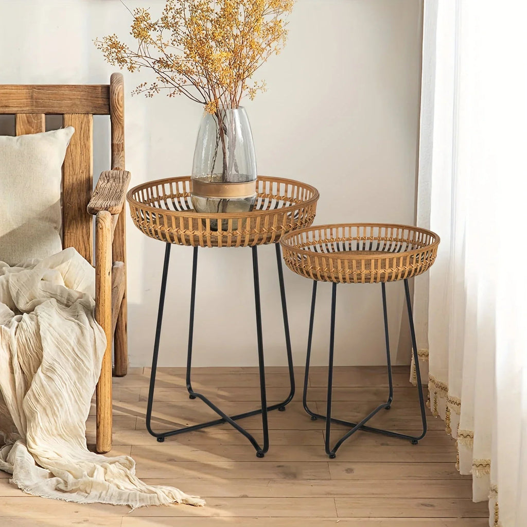 Oakrian Rattan Side Table Nesting Tables Set Of 2