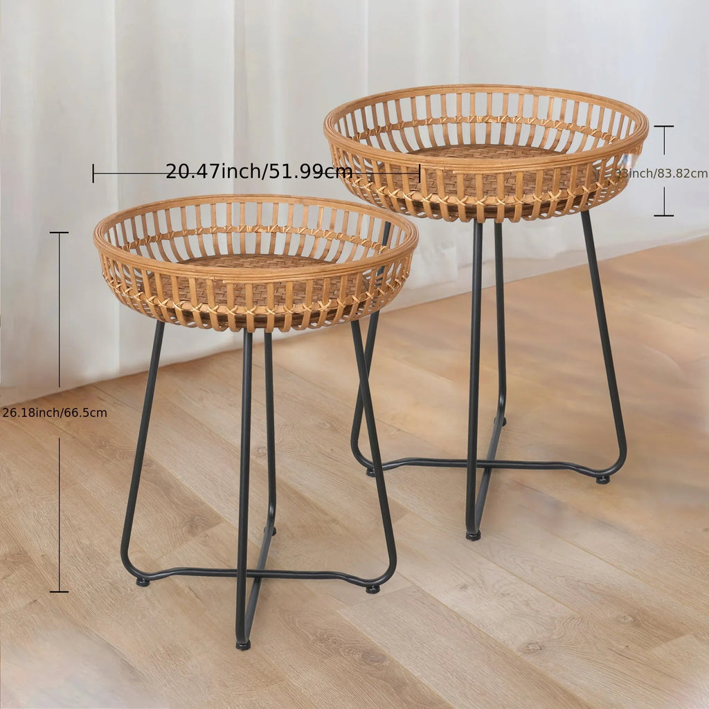 Oakrian Rattan Side Table Nesting Tables Set Of 2