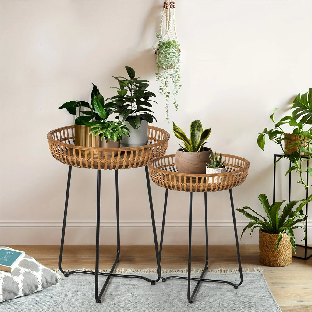 Oakrian Rattan Side Table Nesting Tables Set Of 2