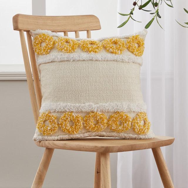 Cushion Cover Cotton Linen Pillowcase Tufted Beige Decorative