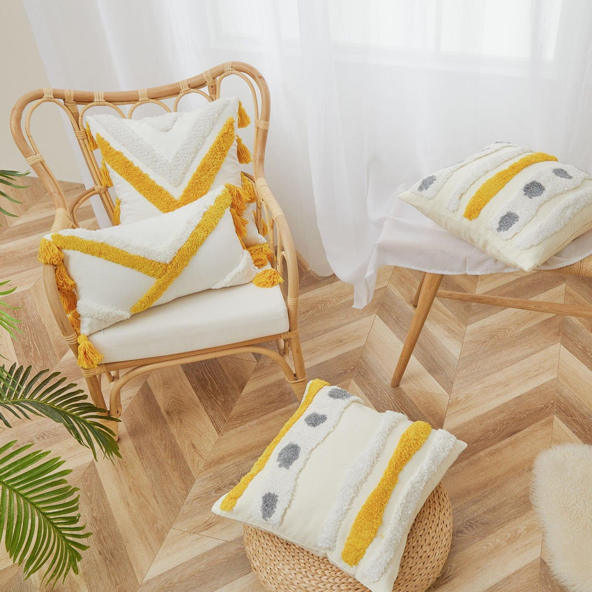 Cushion Cover Cotton Linen Pillowcase Tufted Beige Decorative