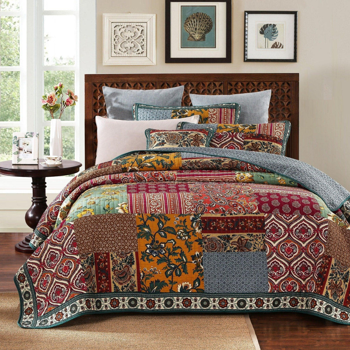 DaDa Bedding Dark Elegance Bohemian Floral Cotton Patchwork