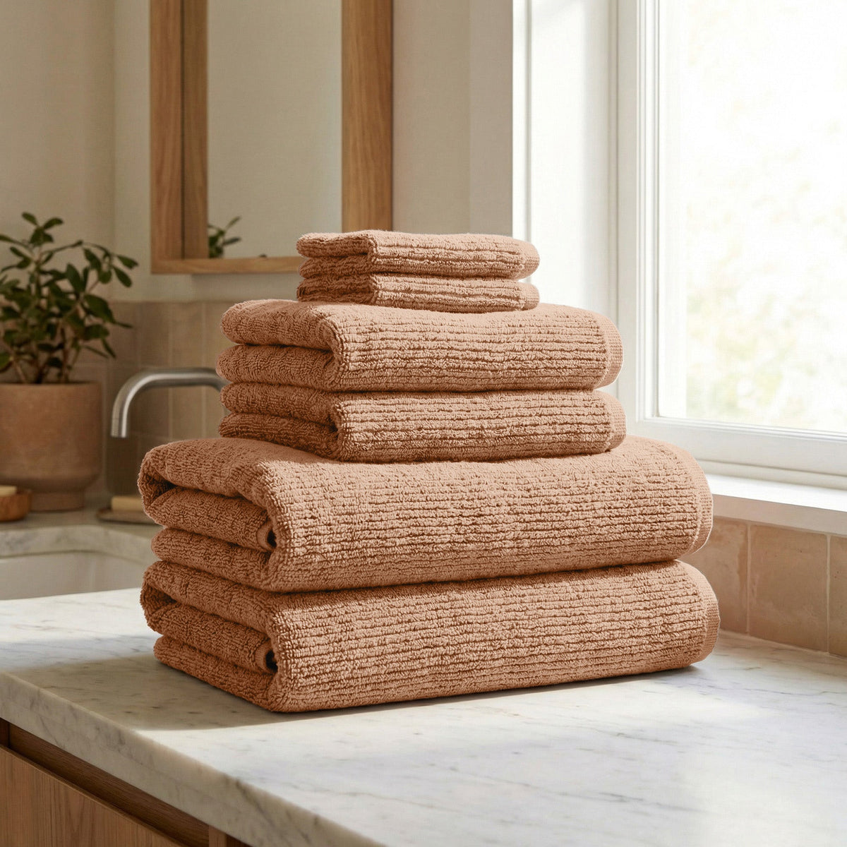 Turkish Cotton Ribbed 6-Piece Bath Towel Set